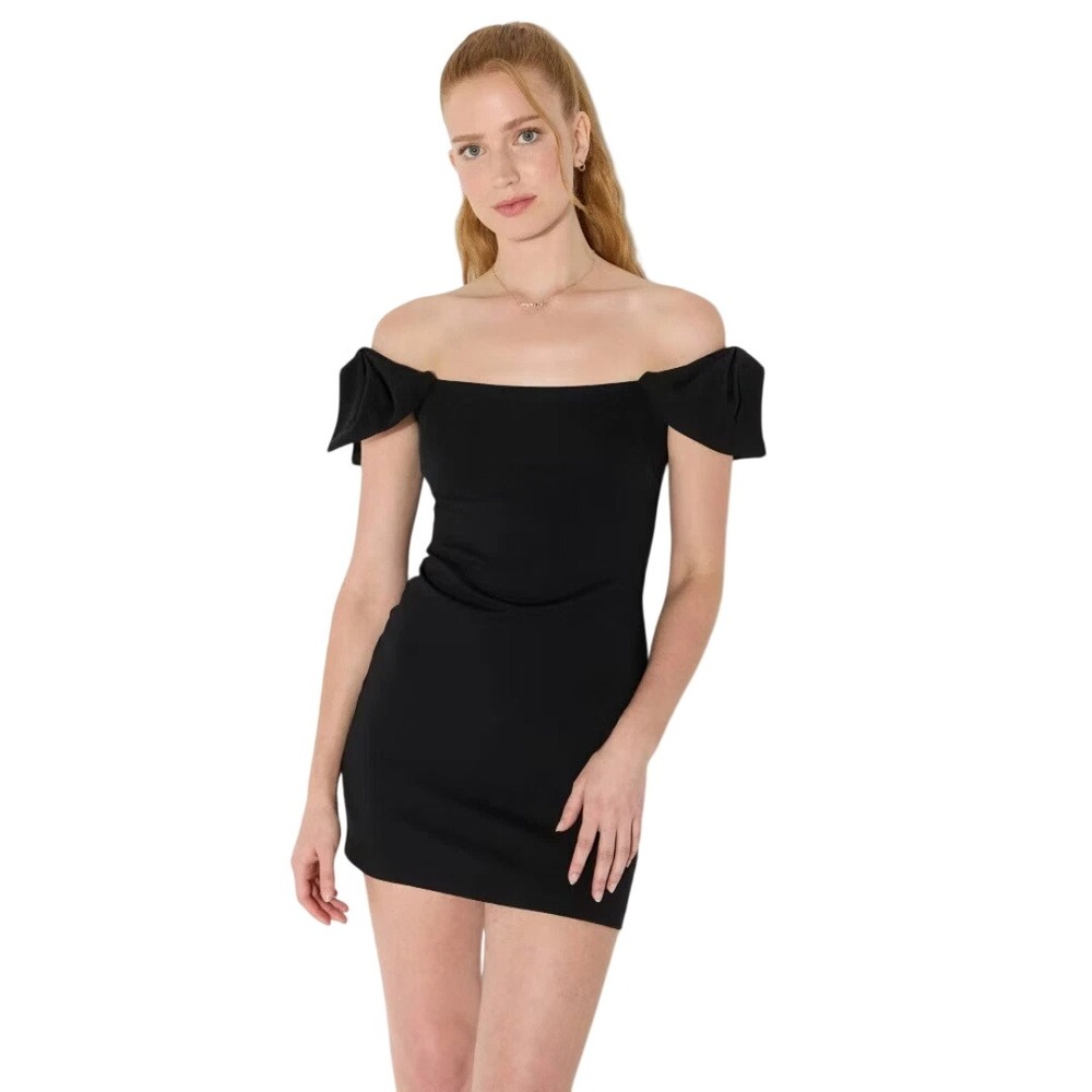 Wild Fable Womens‎ Black Bow Short Sleeve Off-The-Shoulder Mini Dress Size M